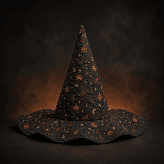Dark Pumpkin Moon Halloween Quilted Witch Hat 1 Dark Pumpkin Moon Halloween Quilted Witch Hat