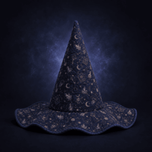 Midnight Blue Celestial Moon Quilted Witch Hat