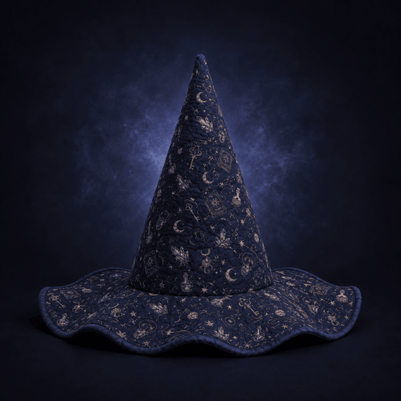 Midnight Blue Celestial Moon Quilted Witch Hat 1 Midnight Blue Celestial Moon Quilted Witch Hat