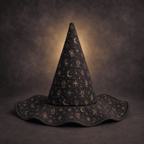 Black Orange Celestial Halloween Quilted Witch Hat 1 Black Orange Celestial Halloween Quilted Witch Hat