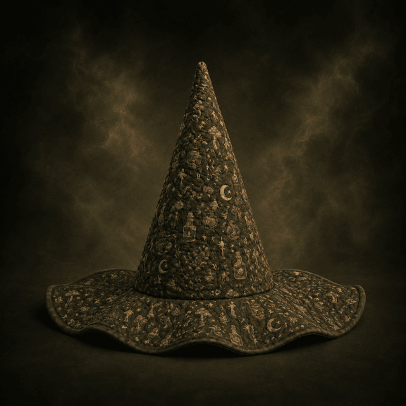 Dark Green Botanical Celestial Quilted Witch Hat 1 Dark Green Botanical Celestial Quilted Witch Hat