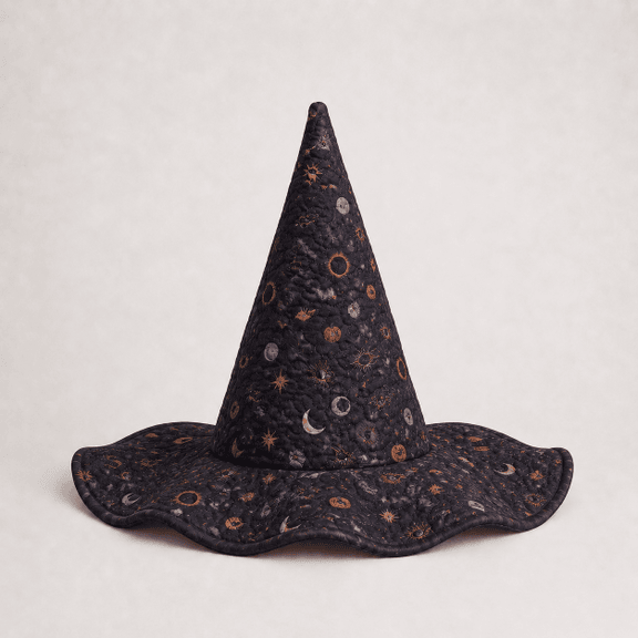 Cosmic Planet Moon Dark Quilted Witch Hat 1 Cosmic Planet Moon Dark Quilted Witch Hat