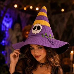 Cute Ghost Purple Striped Halloween Witch Hat