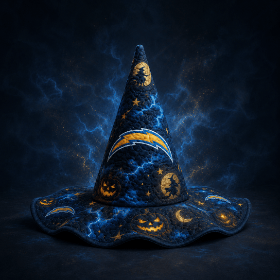 Los Angeles Chargers Halloween Moon Pumpkin Quilted Witch Hat 1 Los Angeles Chargers Halloween Moon Pumpkin Quilted Witch Hat