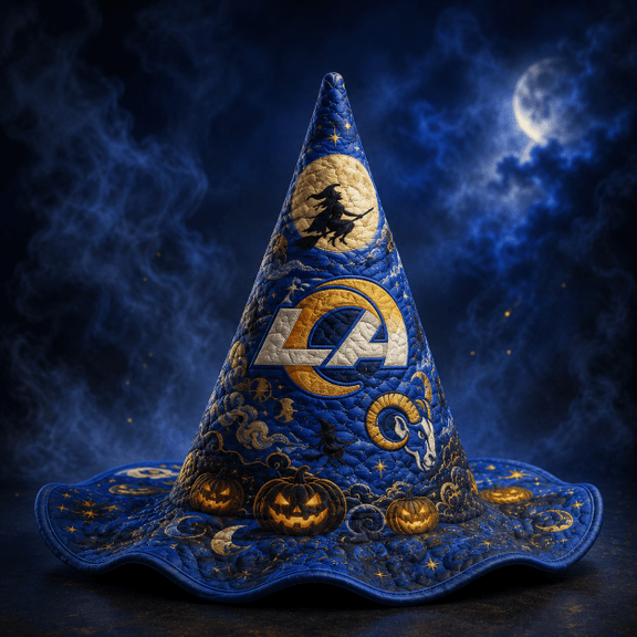 Los Angeles Rams Halloween Moon Pumpkin Quilted Witch Hat 1 Los Angeles Rams Halloween Moon Pumpkin Quilted Witch Hat