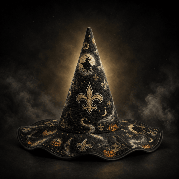 New Orleans Saints Halloween Moon Pumpkin Quilted Witch Hat 1 New Orleans Saints Halloween Moon Pumpkin Quilted Witch Hat
