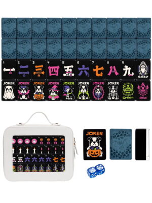 Blue Bat & Leopard American Mahjong Set - 160 Acrylic Tiles, Mat, Storage Bag & Accessories