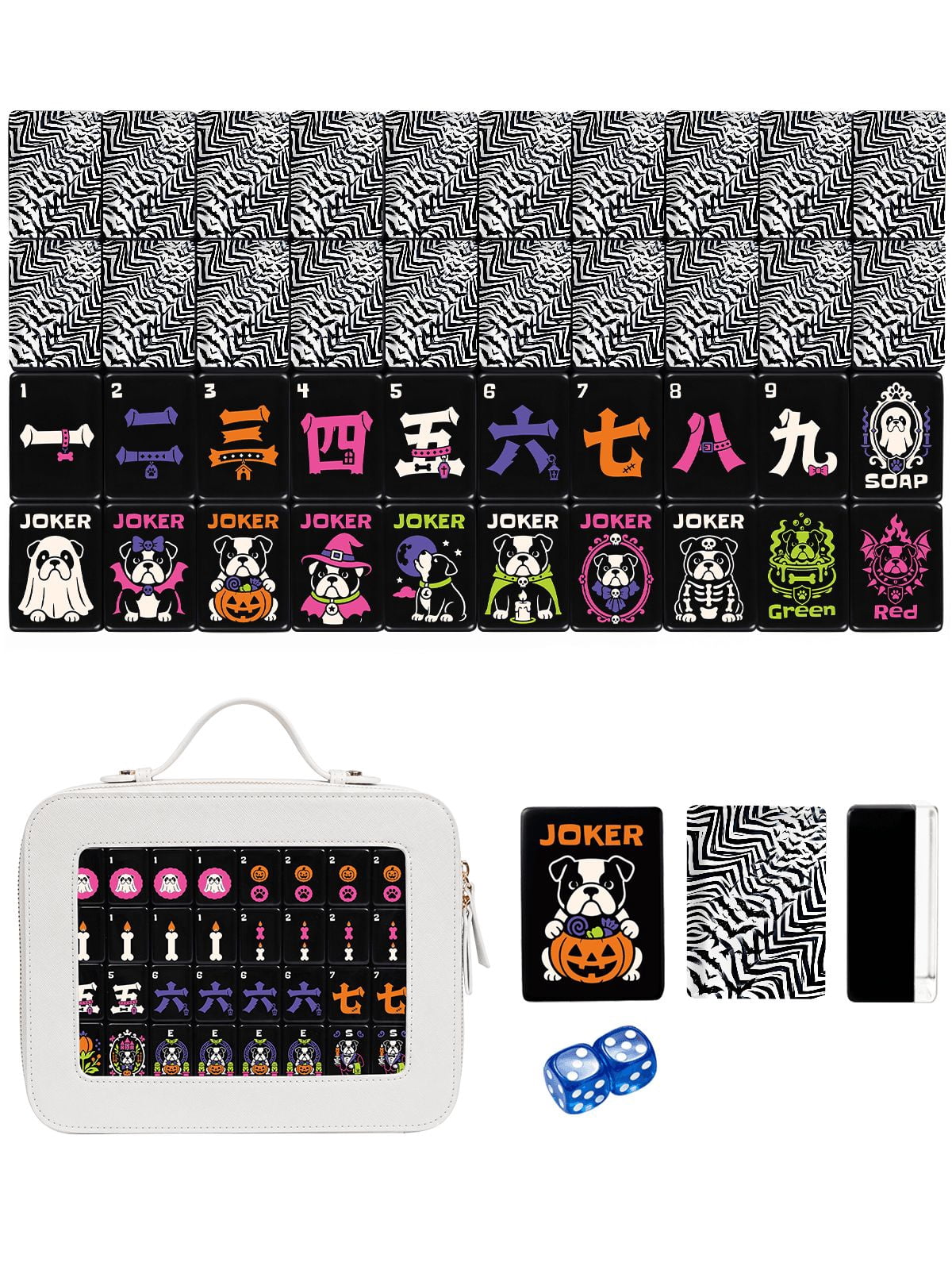 Bat & Zigzag American Mahjong Set - 160 Acrylic Tiles, Mat, Storage Bag & Accessories 1 Bat & Zigzag American Mahjong Set - 160 Acrylic Tiles, Mat, Storage Bag & Accessories