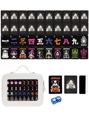 Ghost Family & Leopard American Mahjong Set - 160 Acrylic Tiles, Mat, Storage Bag & Accessories