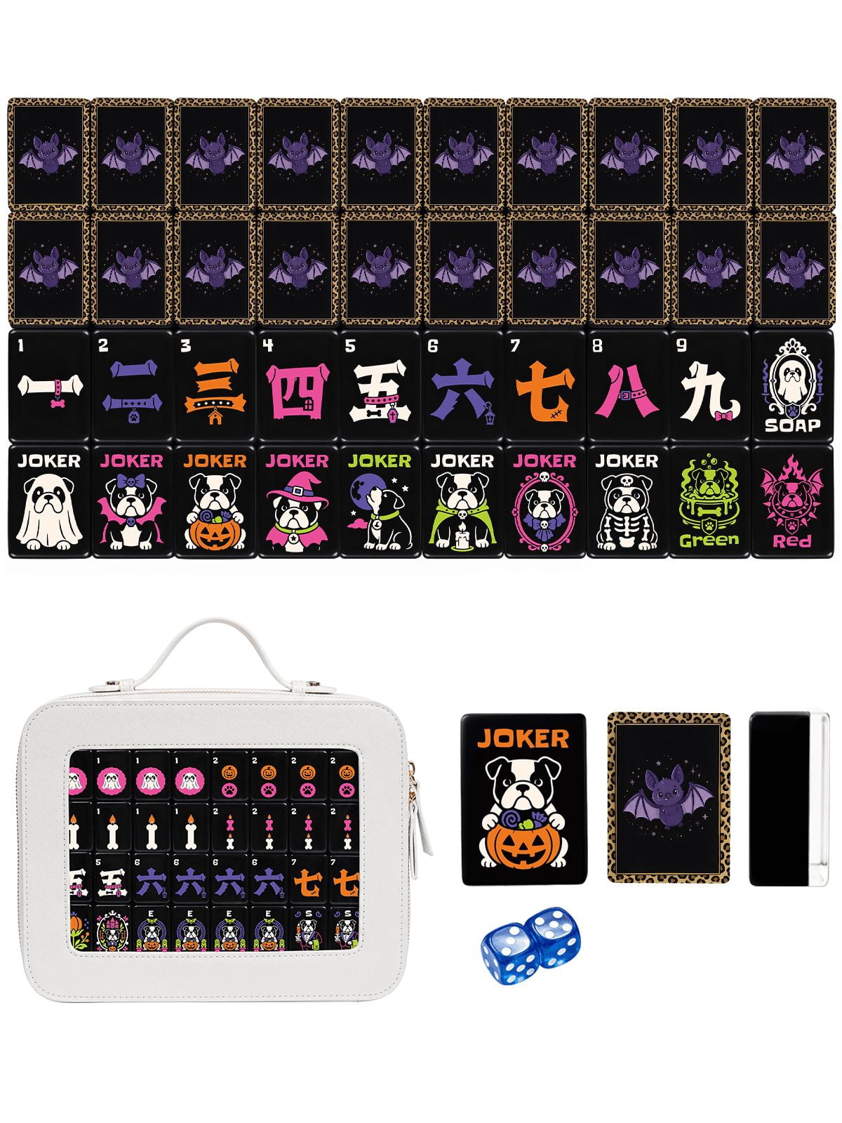 Purple Bat & Starry Night American Mahjong Set - 160 Acrylic Tiles, Mat, Storage Bag & Accessories 1 Purple Bat & Starry Night American Mahjong Set - 160 Acrylic Tiles, Mat, Storage Bag & Accessories