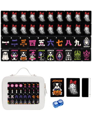 Zebra Ghost & Red Bow American Mahjong Set - 160 Acrylic Tiles, Mat, Storage Bag & Accessories