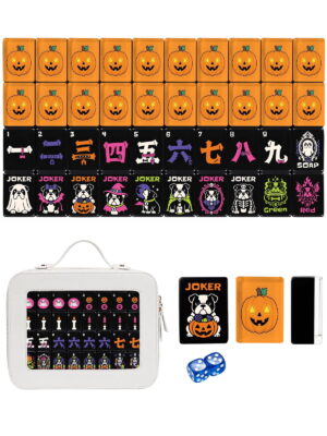 Orange Pumpkin & Paw American Mahjong Set - 160 Acrylic Tiles, Mat, Storage Bag & Accessories
