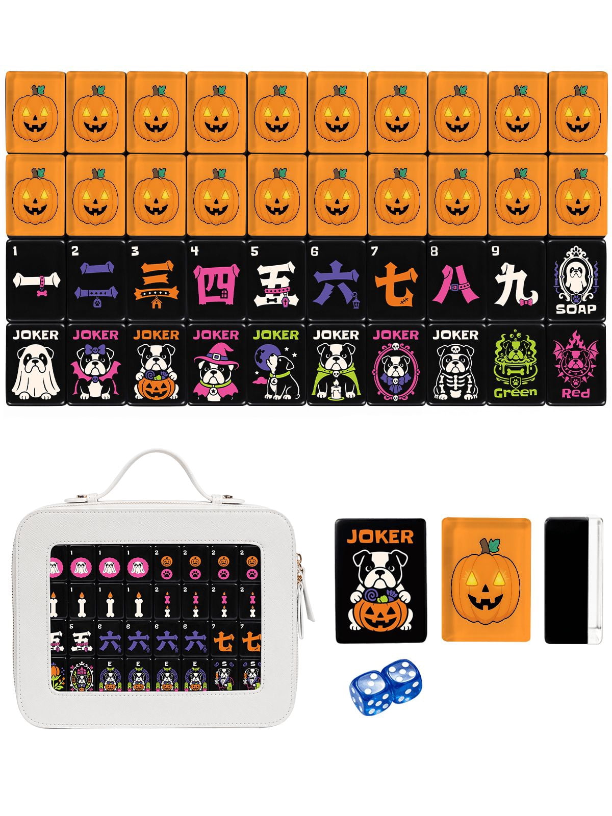 Orange Pumpkin & Paw American Mahjong Set - 160 Acrylic Tiles, Mat, Storage Bag & Accessories 1 Orange Pumpkin & Paw American Mahjong Set - 160 Acrylic Tiles, Mat, Storage Bag & Accessories