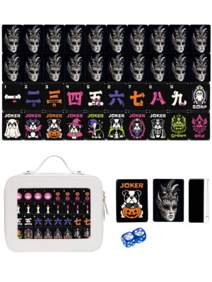 Zebra Feather & Gold Accent American Mahjong Set - 160 Acrylic Tiles, Mat, Storage Bag & Accessories