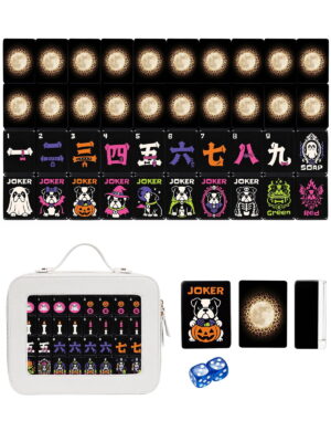 Full Moon & Leopard American Mahjong Set - 160 Acrylic Tiles, Mat, Storage Bag & Accessories
