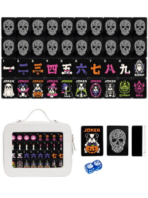 Gothic Bone & Zebra American Mahjong Set - 160 Acrylic Tiles, Mat, Storage Bag & Accessories
