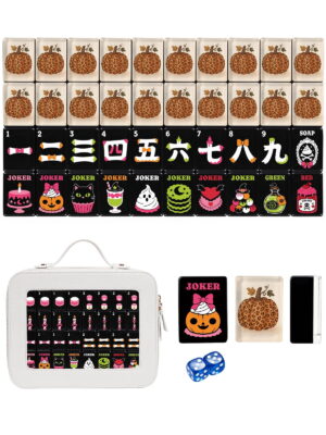 Pink Pumpkin & Autumn Leaf American Mahjong Set - 160 Acrylic Tiles, Mat, Storage Bag & Accessories