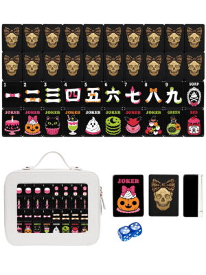 Pink Pumpkin & Sugar Skull American Mahjong Set - 160 Acrylic Tiles, Mat, Storage Bag & Accessories