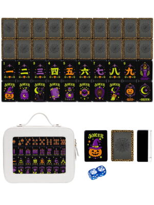 Purple Web & Leopard American Mahjong Set - 160 Acrylic Tiles, Mat, Storage Bag & Accessories