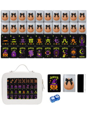 Orange Pumpkin & Black Bow American Mahjong Set - 160 Acrylic Tiles, Mat, Storage Bag & Accessories
