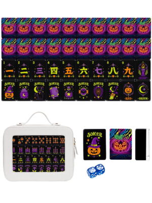 Neon Pumpkin & Zebra American Mahjong Set - 160 Acrylic Tiles, Mat, Storage Bag & Accessories