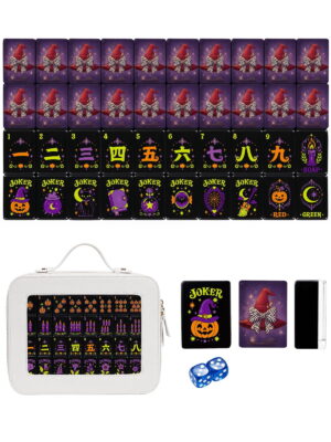 Witch Hat & Zebra Bow American Mahjong Set - 160 Acrylic Tiles, Mat, Storage Bag & Accessories