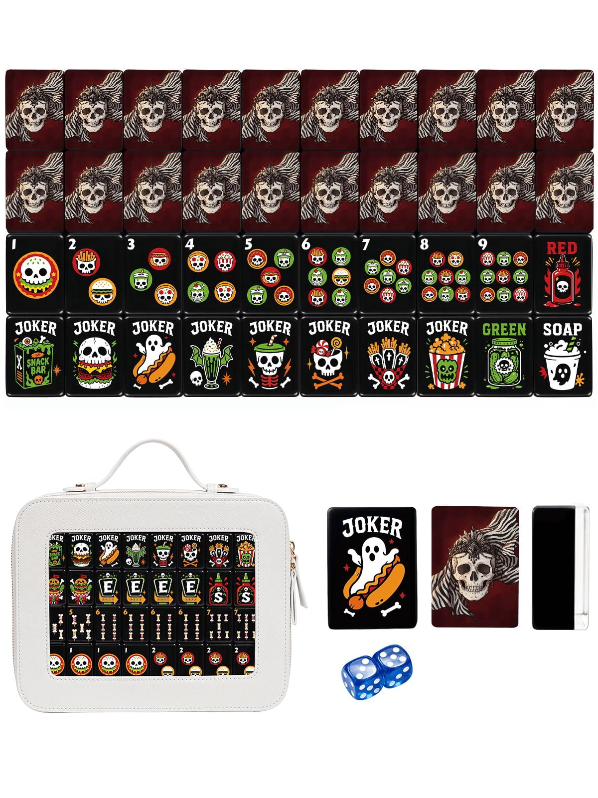 Crown Skull & Zebra American Mahjong Set - 160 Acrylic Tiles, Mat, Storage Bag & Accessories 1 Crown Skull & Zebra American Mahjong Set - 160 Acrylic Tiles, Mat, Storage Bag & Accessories