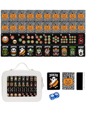 Pumpkin & Zebra American Mahjong Set - 160 Acrylic Tiles, Mat, Storage Bag & Accessories