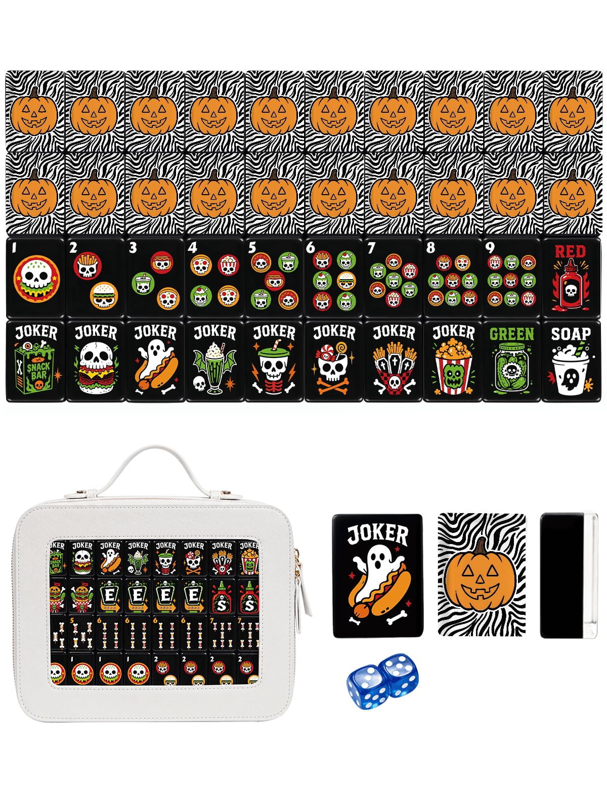 Pumpkin & Zebra American Mahjong Set - 160 Acrylic Tiles, Mat, Storage Bag & Accessories 1 Pumpkin & Zebra American Mahjong Set - 160 Acrylic Tiles, Mat, Storage Bag & Accessories