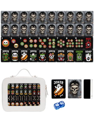 Punk Skull & Chain American Mahjong Set - 160 Acrylic Tiles, Mat, Storage Bag & Accessories