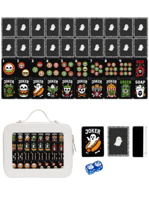 Smiling Ghost & Zebra American Mahjong Set - 160 Acrylic Tiles, Mat, Storage Bag & Accessories
