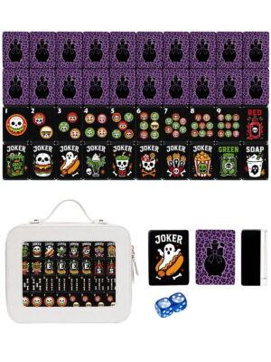 Skull & Black Bow American Mahjong Set - 160 Acrylic Tiles, Mat, Storage Bag & Accessories
