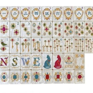 Mother-of-Pearl Cat American Mahjong Set - 160 Acrylic Tiles, Mat, Storage Bag & Accessories