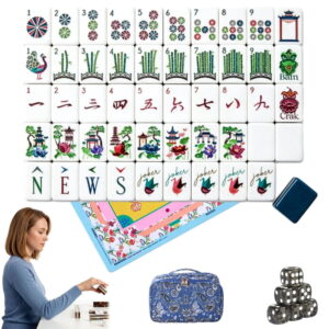 Colorful Family & Travel American Mahjong Set - 160 Acrylic Tiles, Mat, Storage Bag & Accessories