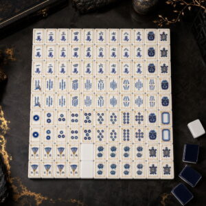 Navy & Gold American Mahjong Set - 160 Acrylic Tiles, Mat, Storage Bag & Accessories