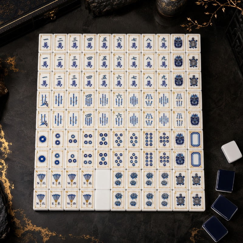 Navy & Gold American Mahjong Set - 160 Acrylic Tiles, Mat, Storage Bag & Accessories 1 Navy & Gold American Mahjong Set - 160 Acrylic Tiles, Mat, Storage Bag & Accessories