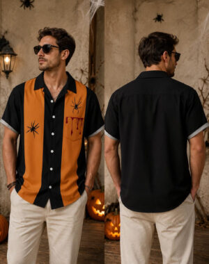 Unisex Vintage Halloween 2026 Spooky Spider Bloody Pocket Hawaiian Shirt for Halloween Fans