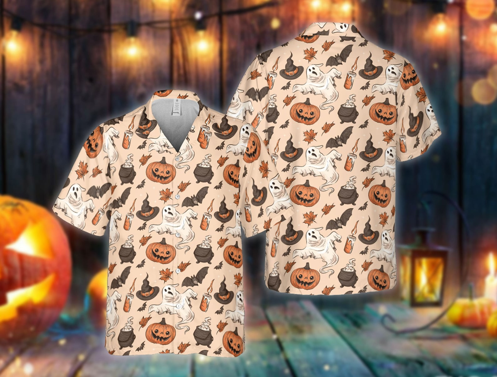 Unisex Halloween Pumpkins Witch Spooky Skeleton Skull Hawaiian Shirt for Halloween Fans 1 Unisex Halloween Pumpkins Witch Spooky Skeleton Skull Hawaiian Shirt for Halloween Fans