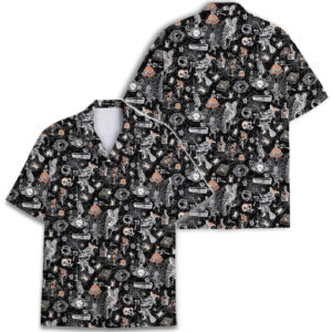 Unisex Vintage Halloween Witch Skull Spooky Party Hawaiian Shirt for Halloween Fans