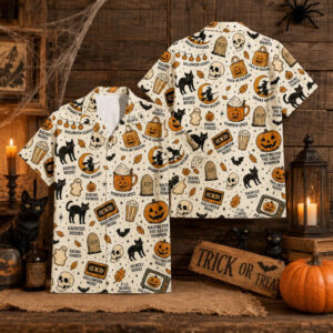 Unisex Vintage Halloween Retro Pumpkin Witch Hawaiian Shirt for Halloween Fans