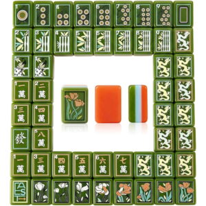 Green Botanical Club American Mahjong Set - 160 Acrylic Tiles, Mat, Storage Bag & Accessories