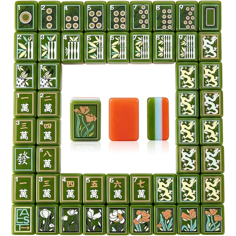 Green Botanical Club American Mahjong Set - 160 Acrylic Tiles, Mat, Storage Bag & Accessories 1 Green Botanical Club American Mahjong Set - 160 Acrylic Tiles, Mat, Storage Bag & Accessories