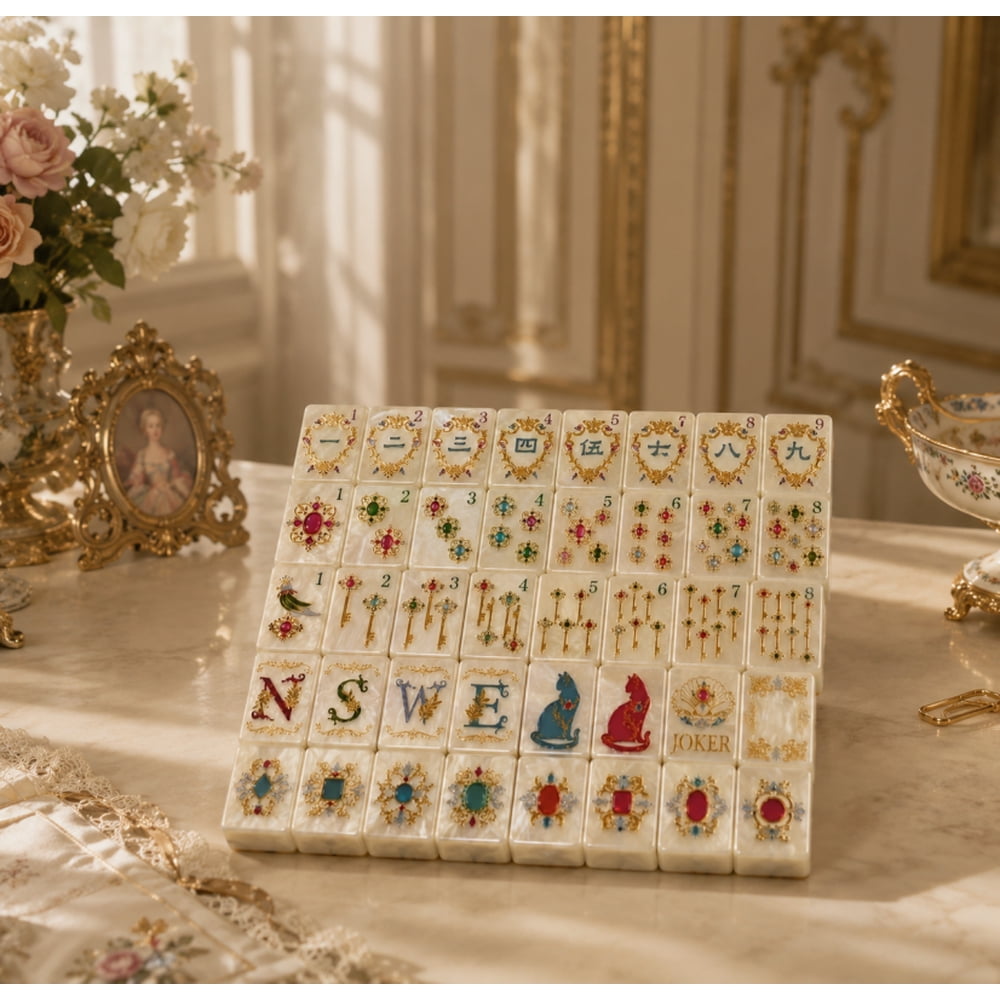 Mother-of-Pearl Cat American Mahjong Set - 160 Acrylic Tiles, Mat, Storage Bag & Accessories 2 Mother-of-Pearl Cat American Mahjong Set - 160 Acrylic Tiles, Mat, Storage Bag & Accessories - Image 2