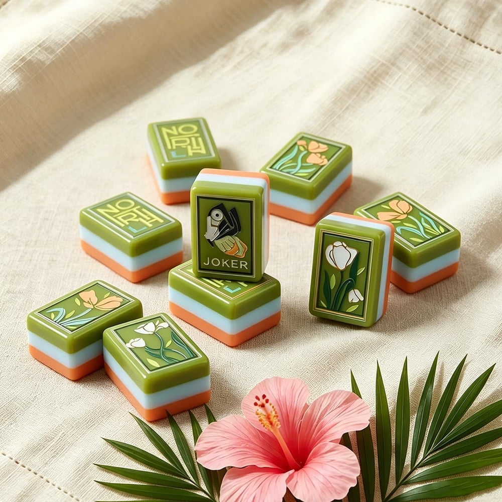 Green Botanical Club American Mahjong Set - 160 Acrylic Tiles, Mat, Storage Bag & Accessories 8 Green Botanical Club American Mahjong Set - 160 Acrylic Tiles, Mat, Storage Bag & Accessories - Image 8
