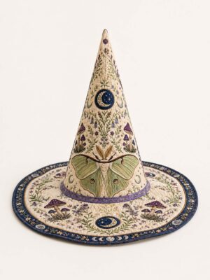 Halloween Cottagecore Botanical Moth Quilted Witch Hat