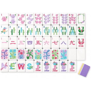 Colorful Home & Travel American Mahjong Set - 160 Acrylic Tiles, Mat, Storage Bag & Accessories