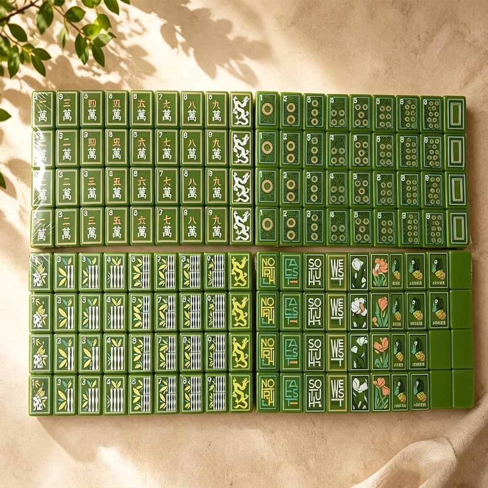 Green Botanical Club American Mahjong Set - 160 Acrylic Tiles, Mat, Storage Bag & Accessories 3 Green Botanical Club American Mahjong Set - 160 Acrylic Tiles, Mat, Storage Bag & Accessories - Image 3
