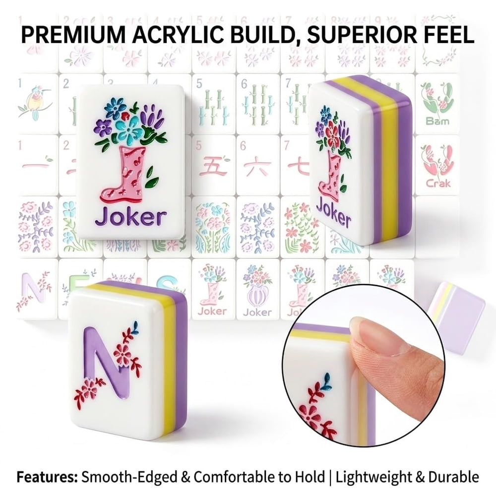 Colorful Home & Travel American Mahjong Set - 160 Acrylic Tiles, Mat, Storage Bag & Accessories 3 Colorful Home & Travel American Mahjong Set - 160 Acrylic Tiles, Mat, Storage Bag & Accessories - Image 3