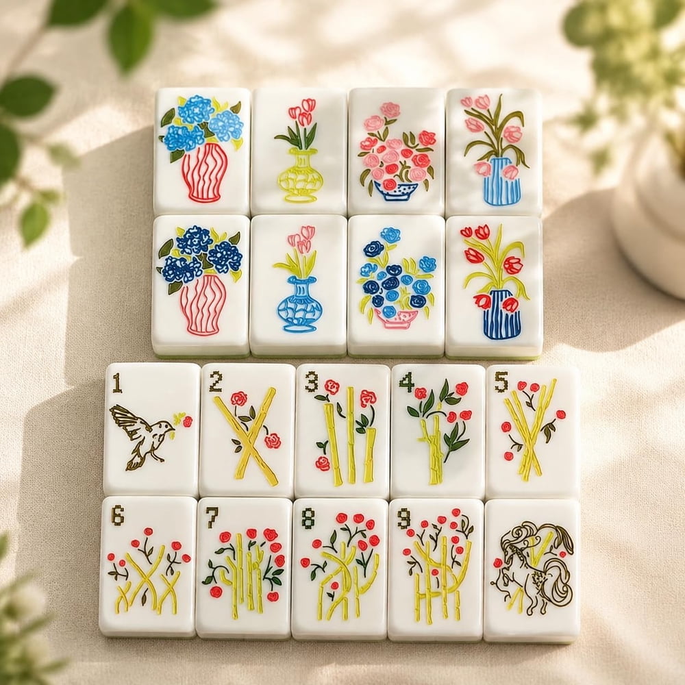 Blue & White Floral American Mahjong Set - 160 Acrylic Tiles, Mat, Storage Bag & Accessories 2 Blue & White Floral American Mahjong Set - 160 Acrylic Tiles, Mat, Storage Bag & Accessories - Image 2