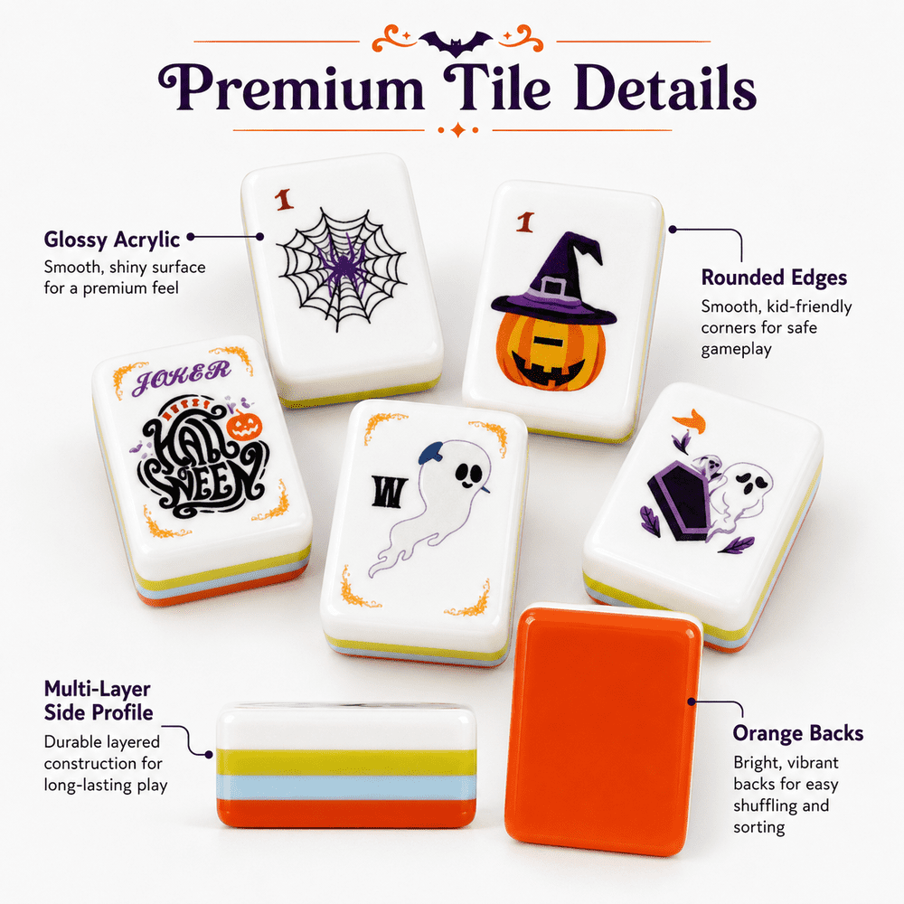 Spooky Halloween American Mahjong Set - 160 Acrylic Tiles, Mat, Storage Bag & Accessories 3 Spooky Halloween American Mahjong Set - 160 Acrylic Tiles, Mat, Storage Bag & Accessories - Image 3